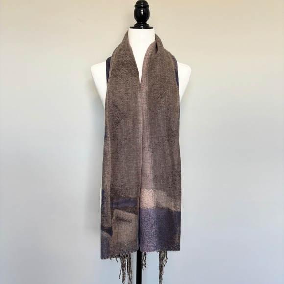 Fraas Cashmink Women's Wrap Shawl Wide Scarf Tassels Gray Purple Winter Vibes - Picture 5 of 9